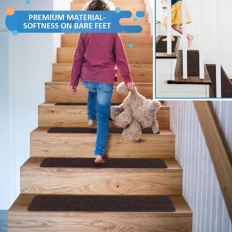 RIOLAND Stair Treads Carpet Non-Slip Indoor Stair Runners for Wooden Steps, Stair Rugs for Kids and Dogs, Set of 15, 8" X 30", Brown - Image 3